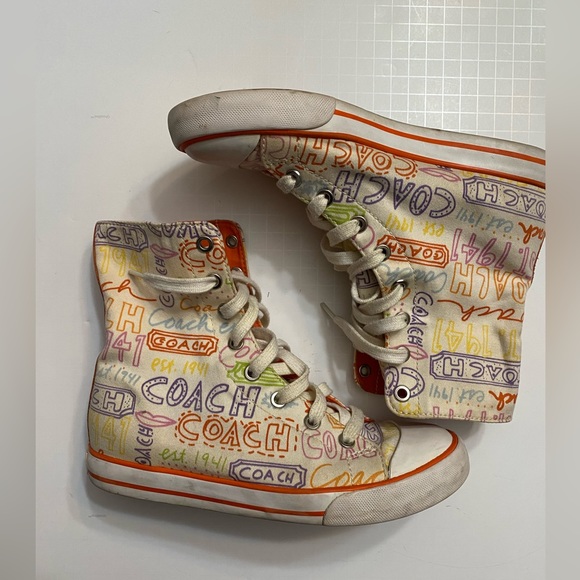Coach womens all-over graffiti print hi-top/fold over, Bonney sneakers size 6B - Picture 4 of 12